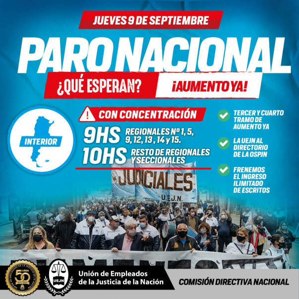 Paro Nacional 9 de Septiembre Interior UEJN Unión de Empleados de